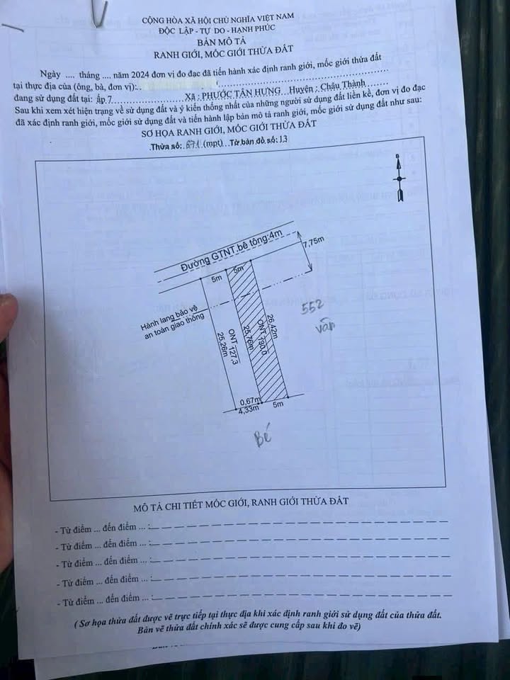 Đất nền Ấp 7, Phước Tân Hưng, 135m² giá 360 triệu - Sổ hồng chính chủ, đường bê tông ô tô vào tận nơi!