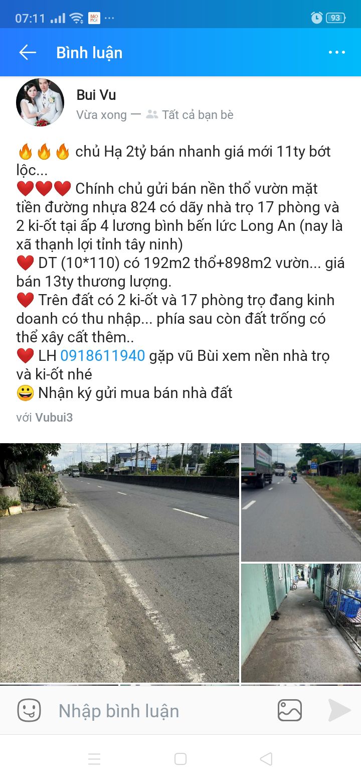 Đất thổ cư mặt tiền đường nhựa 824, xã Thạnh Lợi, 1090m² - Đầu tư sinh lời ngay!