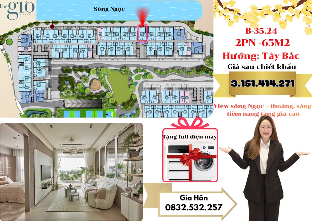 Căn hộ The Gió Riverside Dĩ An 65m² giá 3.151 tỷ - Đón Tết sum vầy ngay!