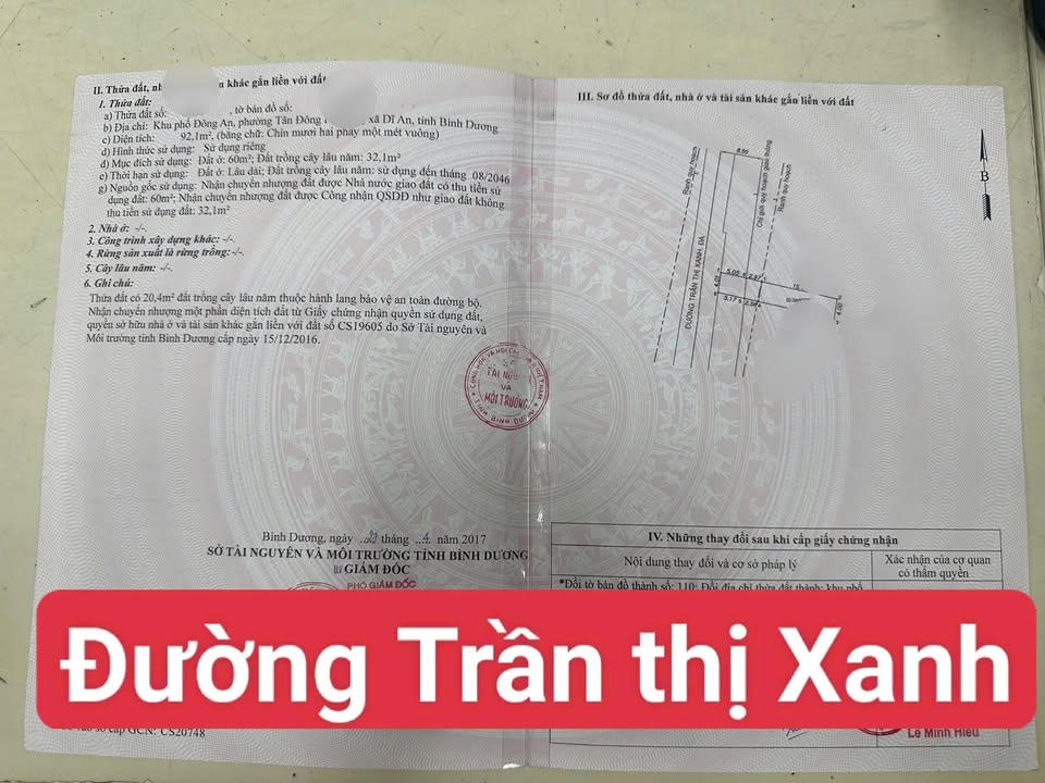 Lô đất mặt tiền Trần Thị Xanh, Tân Đông Hiệp 92m² giá 4.2 tỷ - Cơ hội đầu tư hiếm có!