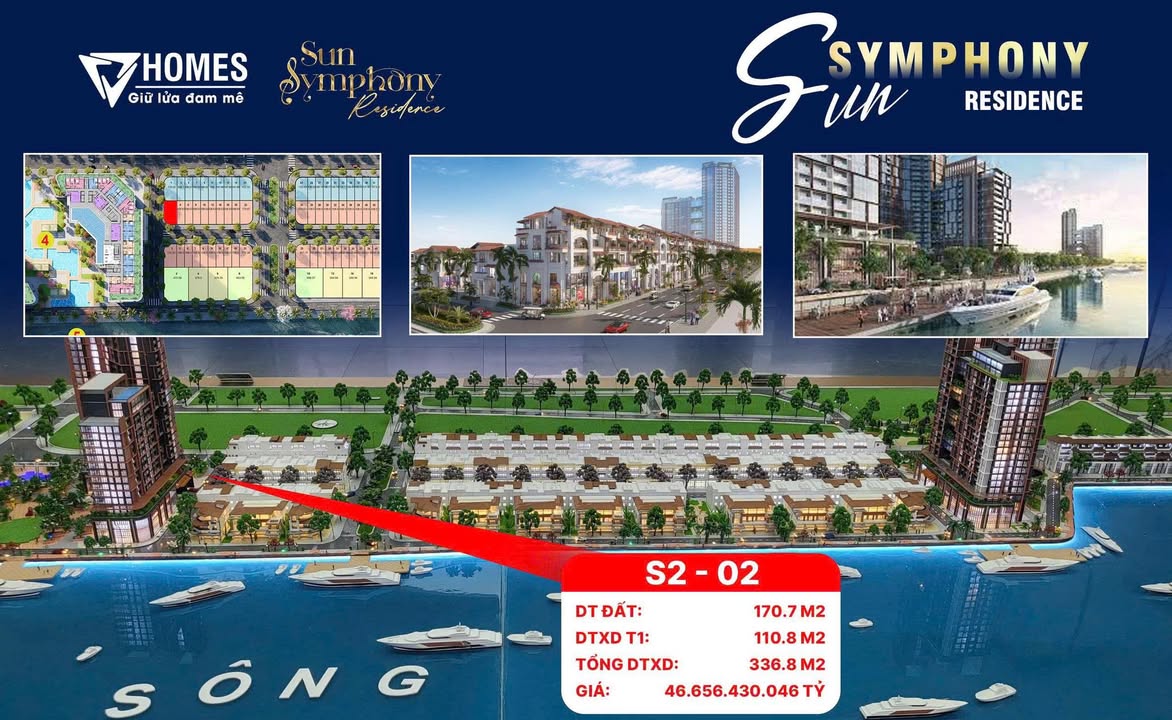 Shophouse Sun Symphony Residence Đà Nẵng 170.7m² giá 46.656 tỷ - Vị trí đắc địa bên Sông Hàn!