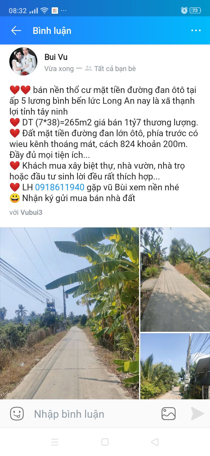 Đất thổ cư 265m² mặt tiền đường đan ô tô tại xã Thạnh Lợi - Giá 1,7 tỷ thương lượng!