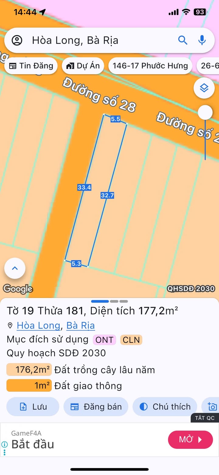 Đất thổ cư 100m² xã Hoà Long giá chỉ 1.4 tỷ - Lô góc 2 mặt tiền