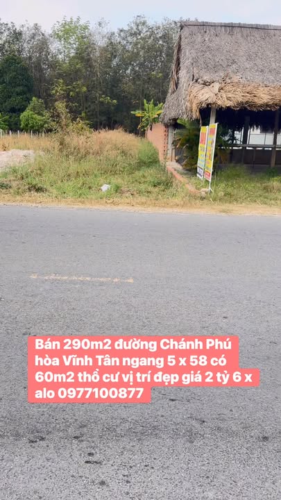 Đất nền 290m² đường Chánh Phú Hòa, Vĩnh Tân giá 2.6 tỷ - Vị trí đẹp, sổ đỏ chính chủ!