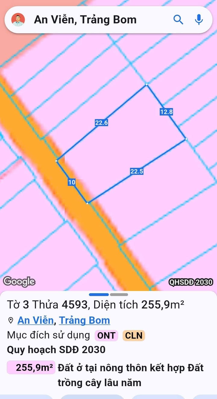 Đất nền 226m² Trần Vĩnh Lộc, An Viễn, Trảng Bom - Giá chỉ 1.95 tỷ!
