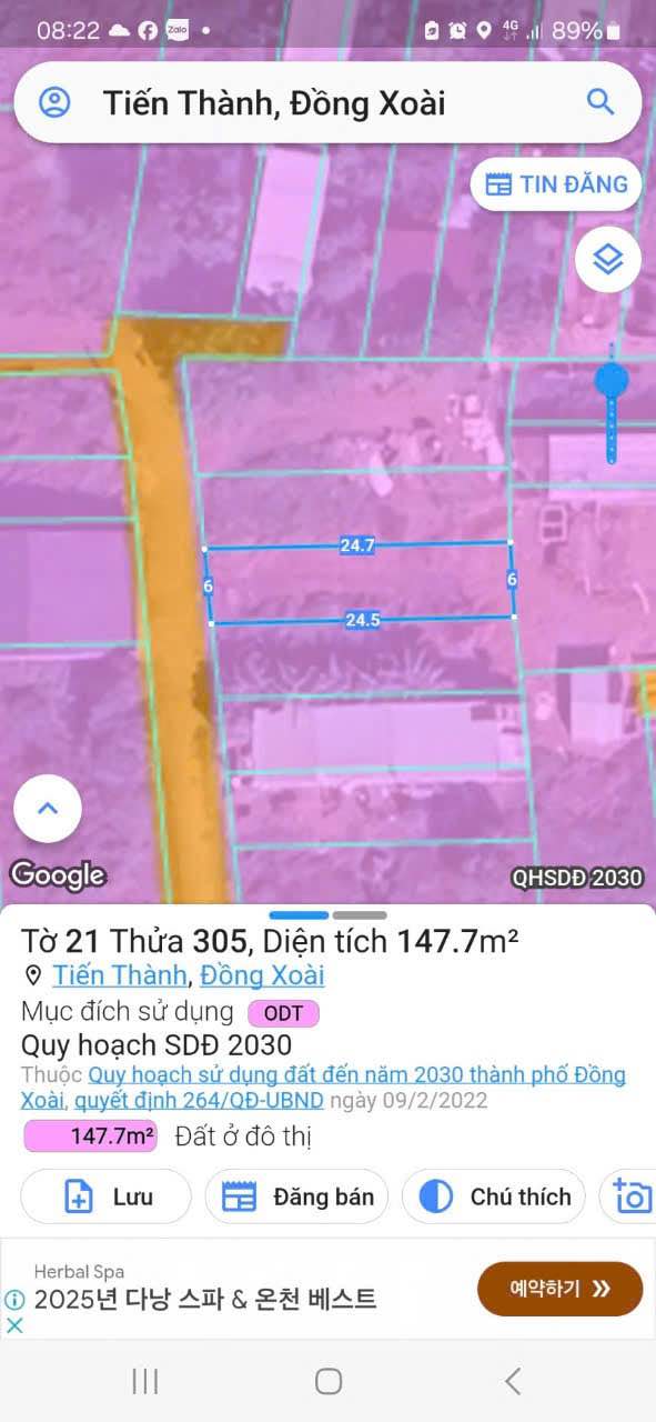 Đất thổ cư Tiến Thành, Đồng Xoài 62400m² giá 900 triệu - Cơ hội đầu tư tuyệt vời!