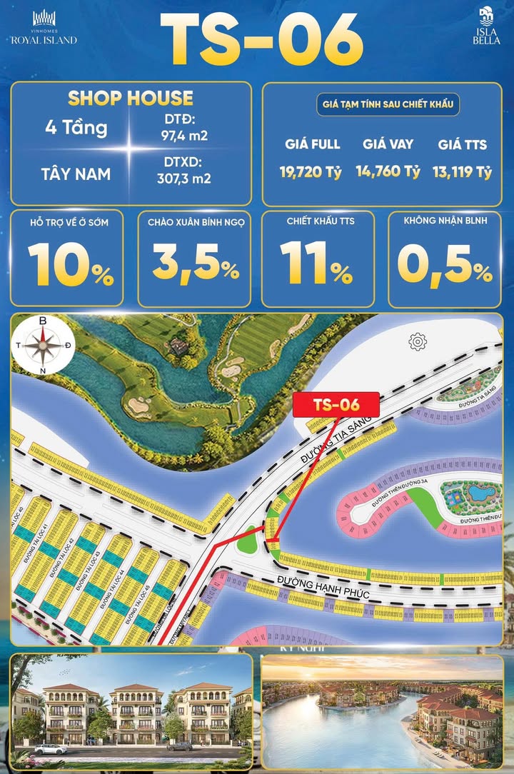 Shophouse Royal Island – Isla Bella 97.4m² giá 13.119 tỷ - Cơ hội đầu tư hấp dẫn!