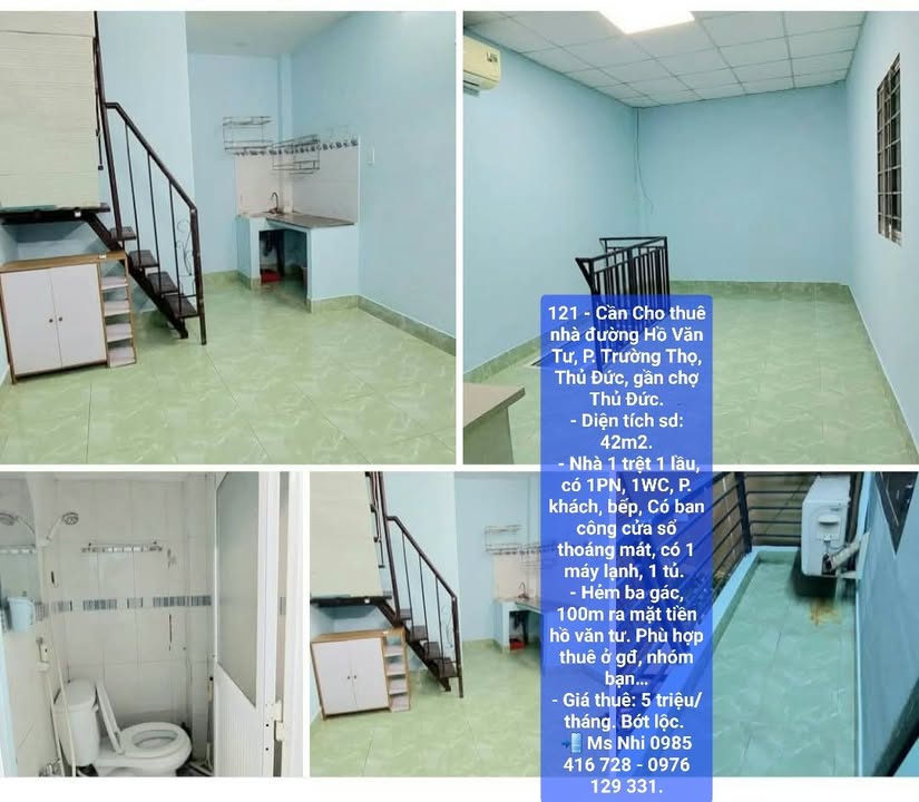 Nhà cho thuê đường Hồ Văn Tư, Thủ Đức 42m² giá 5 triệu - Không gian thoáng đãng!