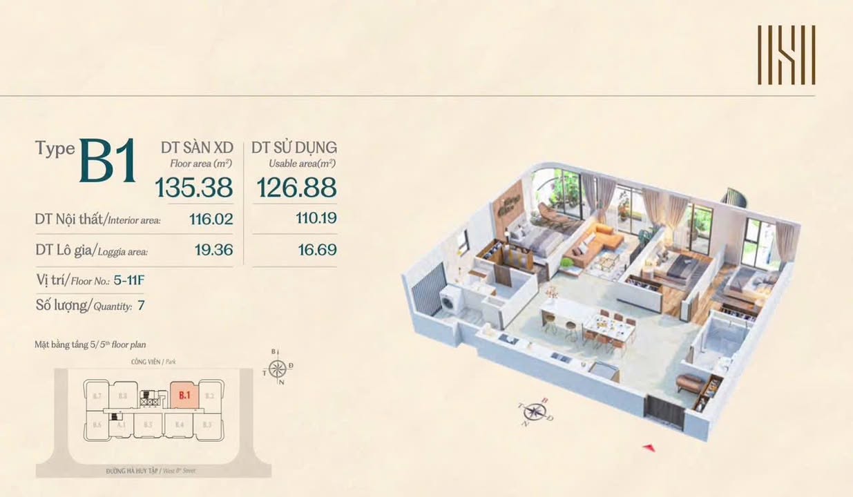 Căn hộ Sculptura Phú Mỹ Hưng Quận 7 135m² giá 22.83 tỷ - Tầng đẹp, thiết kế hiện đại!