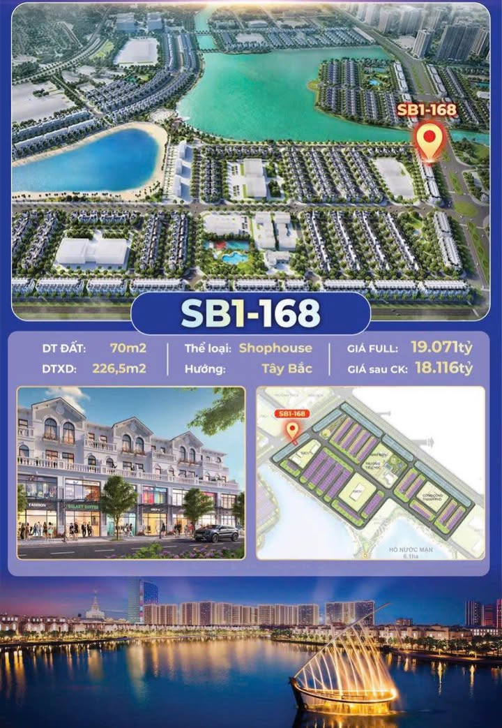 Shophouse SB1-168 Phường Đông Ngạc 70m² giá 19 tỷ - Kinh doanh đắc địa!