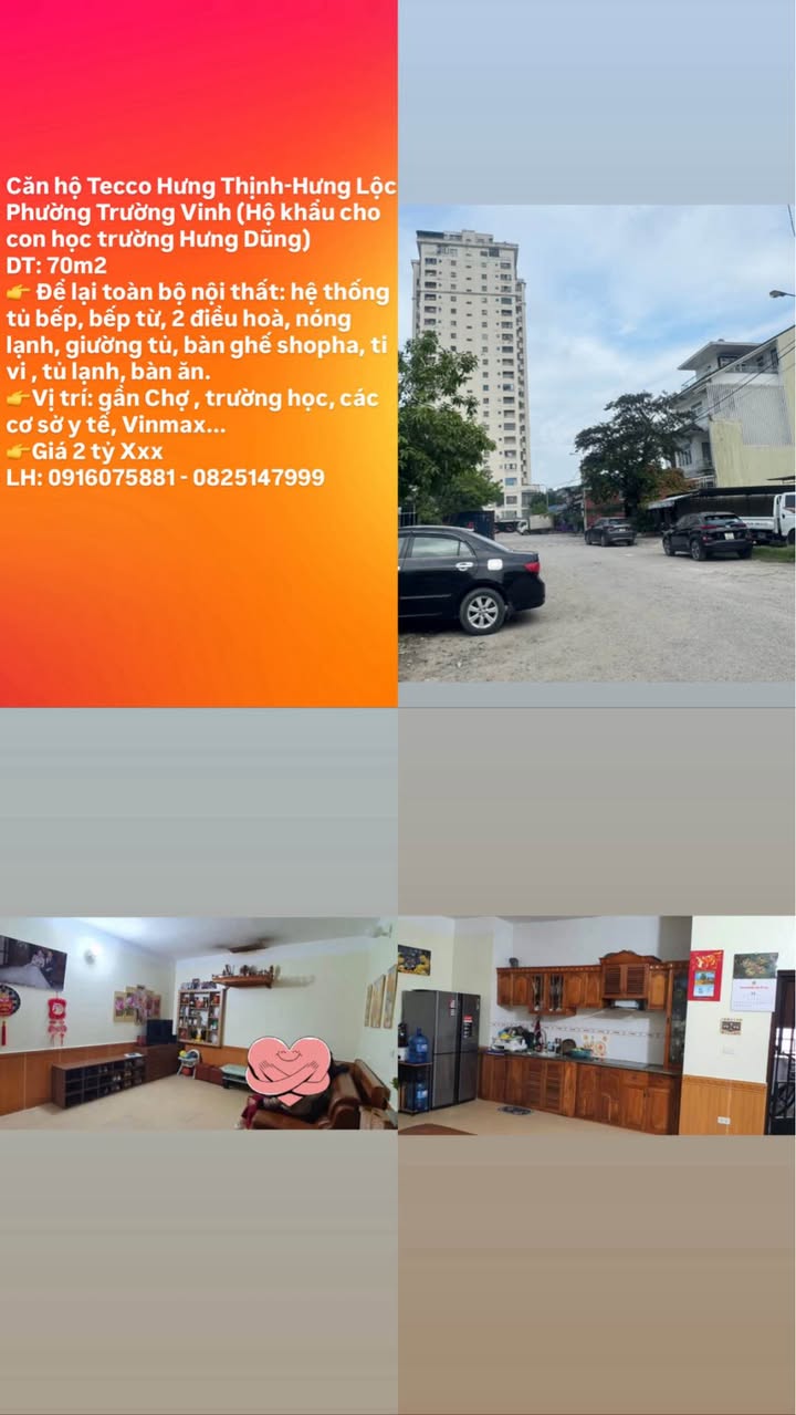 Căn hộ Tecco Hưng Thịnh, Vinh 70m² giá 2 tỷ - Chính chủ bán, đầy đủ nội thất!