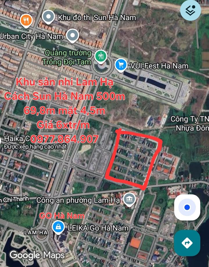 Đất nền Sun Hà Nam 69.8m² giá 3.14 tỷ - Sổ đỏ chính chủ, đầu tư sinh lời!