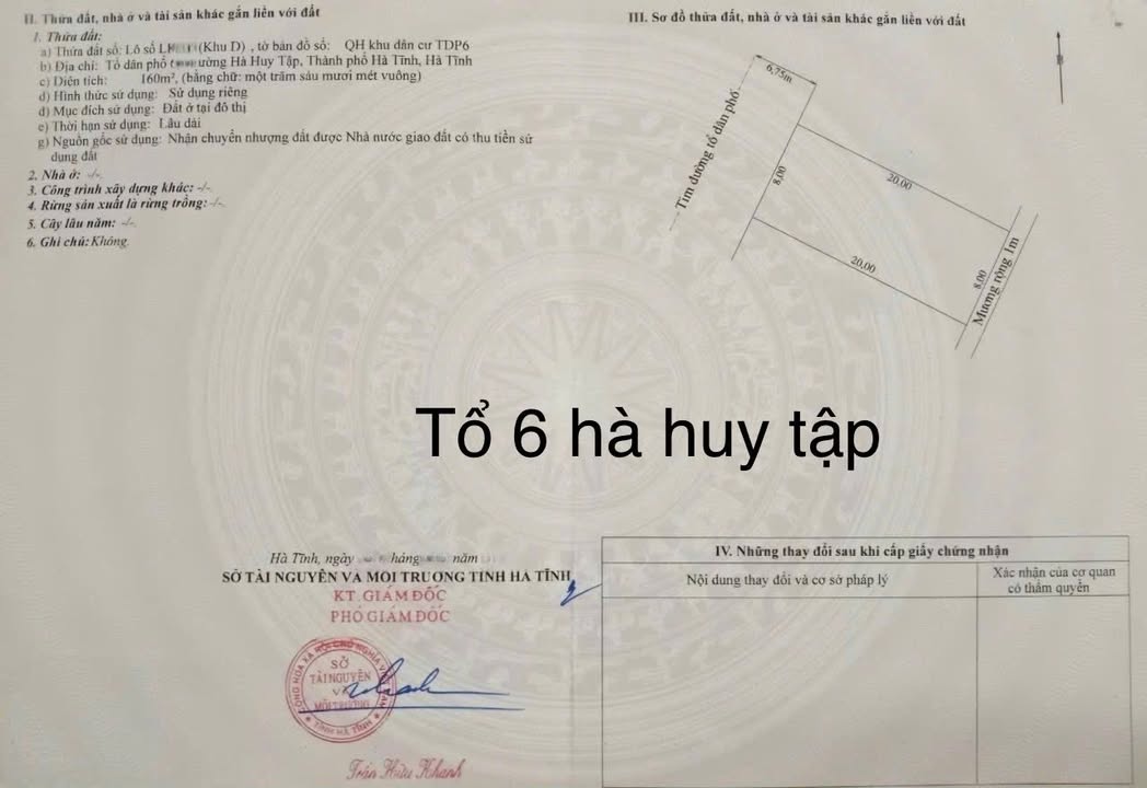 Lô đất quy hoạch Tổ 6, Hà Huy Tập 160m² giá 5.7 tỷ - Cơ hội đầu tư sinh lời!