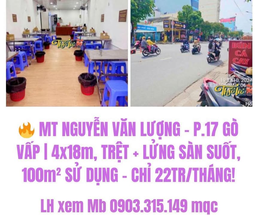 Mặt tiền Nguyễn Văn Lượng, P.17 Gò Vấp 72m² giá 22 triệu - Cơ hội kinh doanh đắc địa!