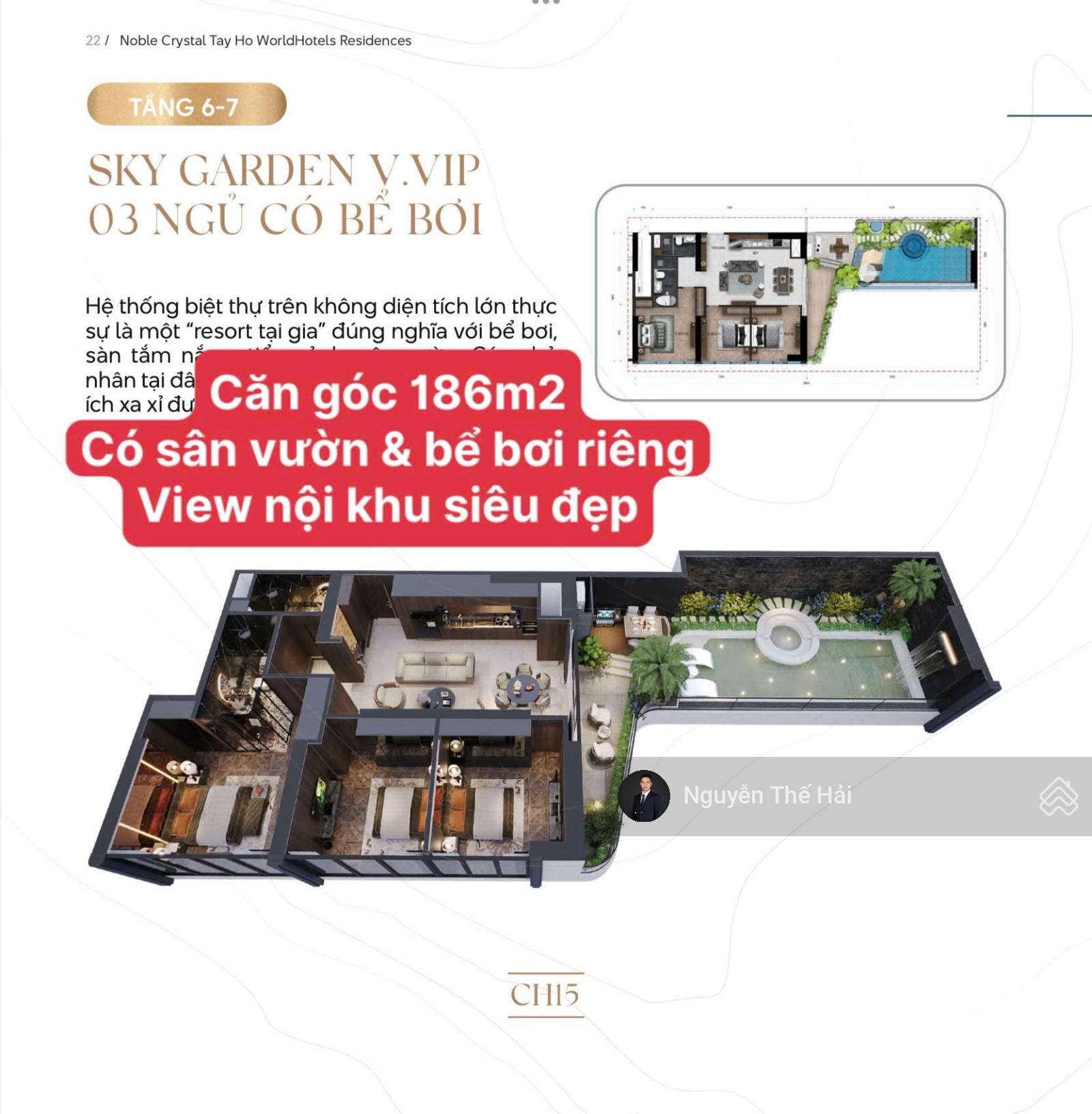 Căn hộ góc 186m² tại Noble Crystal Tây Hồ - Sân vườn và bể bơi riêng, giá 36 tỷ