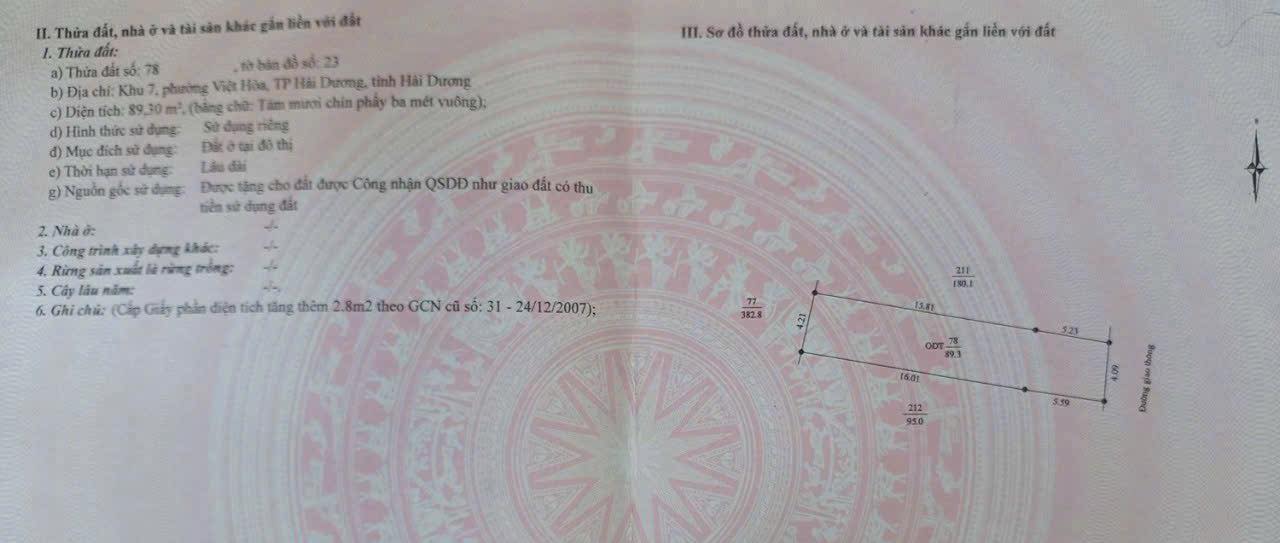 Bán đất ngõ phố Việt Hoà, Hải Dương 83m² giá 2.4 tỷ - Tiện ích sinh hoạt thuận tiện!