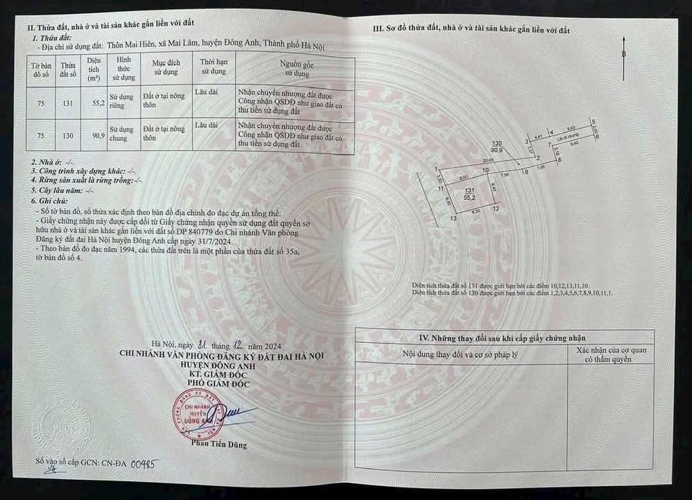 Bán Đất Thổ Cư 55.2m² Tại Thôn Mai Hiên, Xã Mai Lâm, Đông Anh - Cơ Hội Đầu Tư Hấp Dẫn