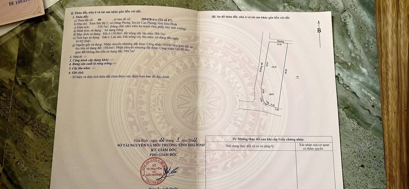 Lô đất 539m² tại xã Dũng Phong, Cao Phong, Hòa Bình - Gần chợ và trường học!