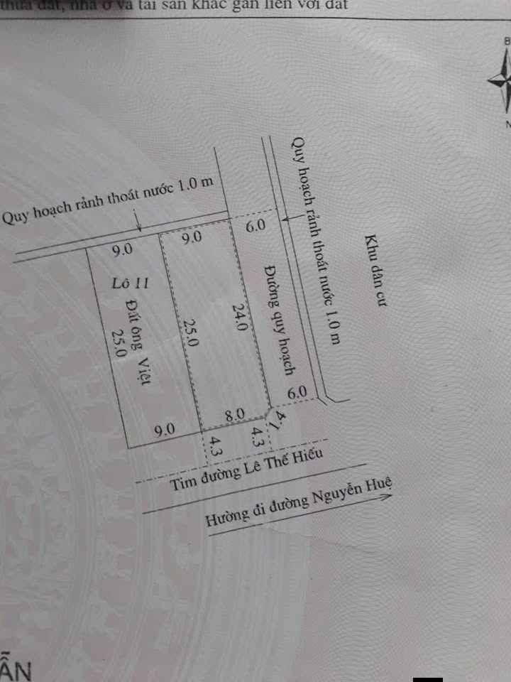 Đất nền 2 mặt tiền đường Lê Thế Hiếu, Cam Lộ 225m² - Giá chỉ 1.2 tỷ!