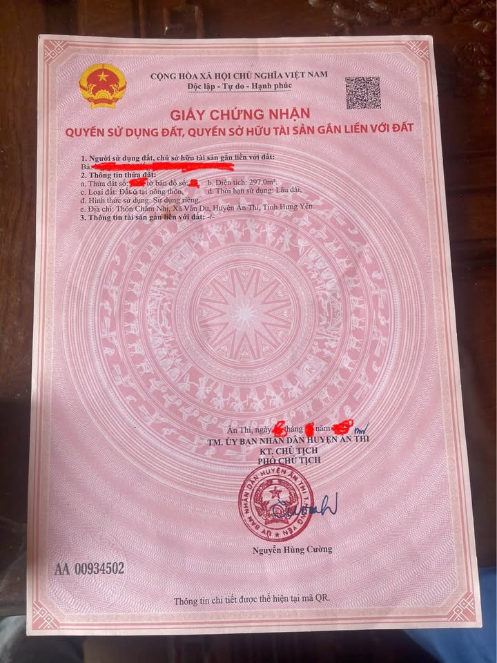 Đất thổ cư 297m² tại Thôn Châm Nhị, Huyện Ân Thi - Giá chỉ 3.267 tỷ!