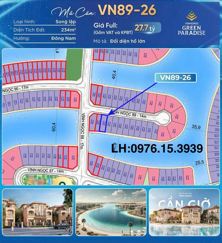 Townhouse Vinhomes Grand Park Thủ Đức 234m² giá 27.7 tỷ - Đối diện hồ lớn, đầu tư sinh lời!