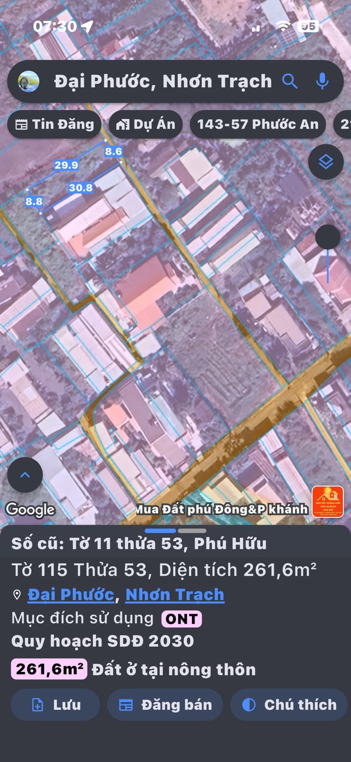 Đất thổ cư 261m² tại Phú Hữu, Nhơn Trạch - Giá cực kỳ mềm, Tách đôi được!