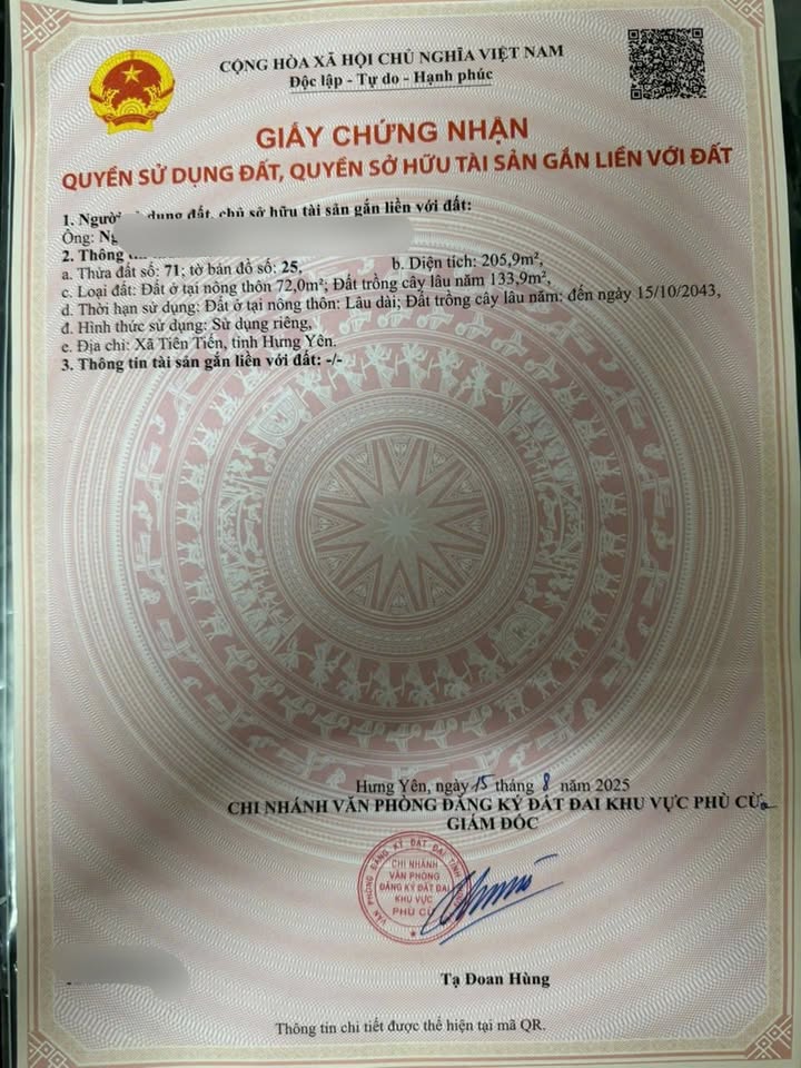 Đất nền Tiên Tiến, Phù Cừ 205m² giá chỉ 600 triệu - Đầu tư sinh lời ngay!