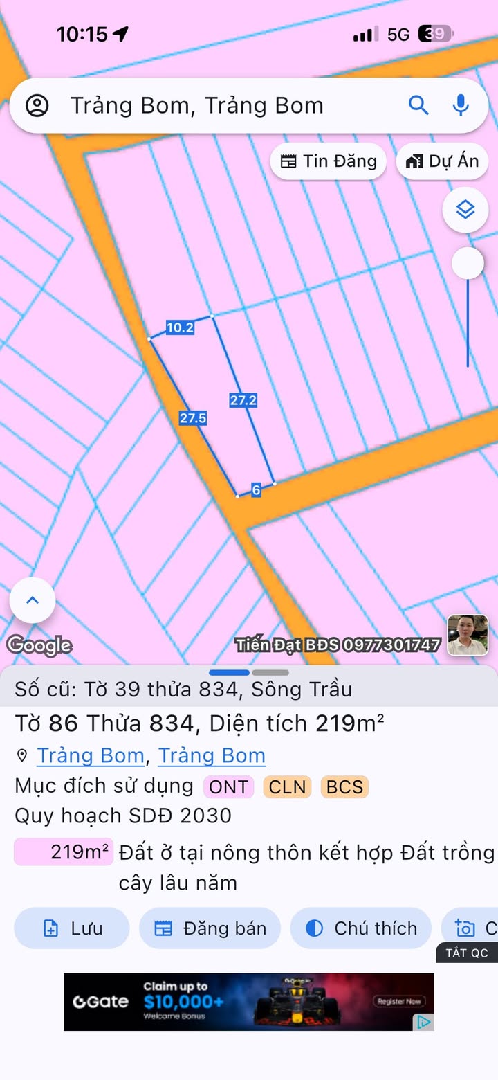 Đất lô góc 2 mặt tiền Ấp 5, Sông Trầu, Trảng Bom 162m² giá 1.45 tỷ - Cơ hội đầu tư lý tưởng!