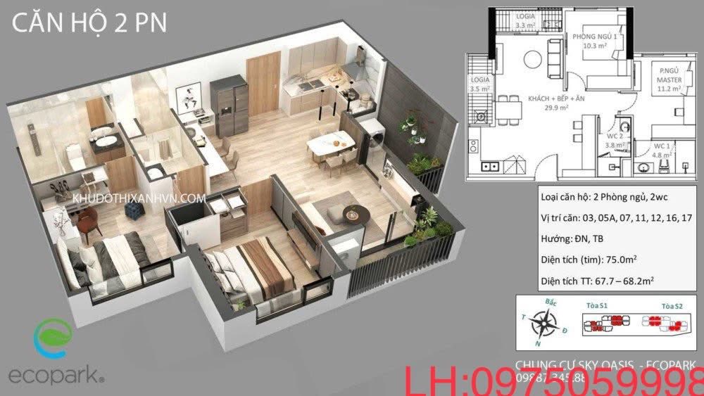 Căn hộ Skyoasis Hưng Yên 68m² giá 5 tỷ - View đảo thoáng mát!