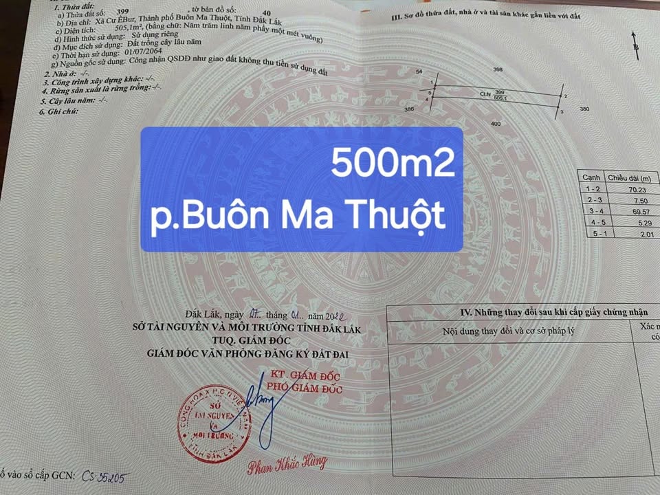 Đất nền 500m² phường Thành Công, Buôn Ma Thuột - Giá chỉ 145 triệu!