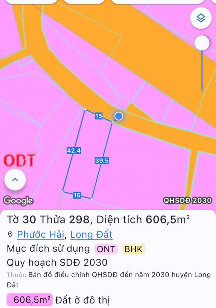 Đất thổ cư 606.5m² tại Thị trấn Phước Hải, 3.6 tỷ - Gần biển Phước Hải