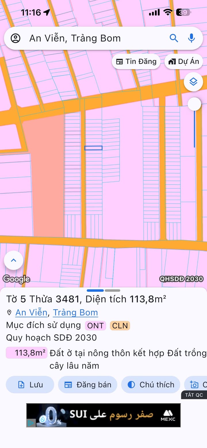 Đất nền ấp 4 An Viễn 115m² giá 1 tỷ - Sổ riêng thổ cư, cơ hội đầu tư tốt!