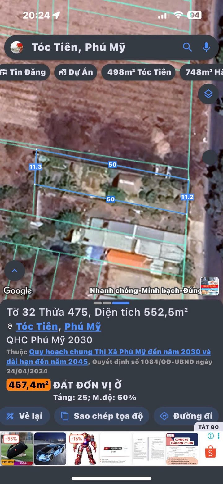 Đất mặt tiền Hắc Dịch – Tóc Tiên 550m² giá 5.x tỷ - Cơ hội đầu tư tuyệt vời!