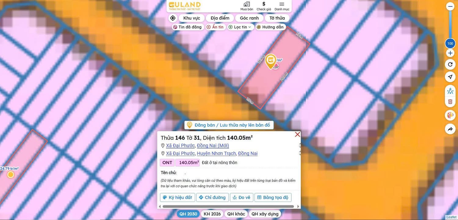 Đất nền thổ cư xã Đại Phước 140m² giá 5.5 tỷ - Pháp lý rõ ràng, sang tên ngay!