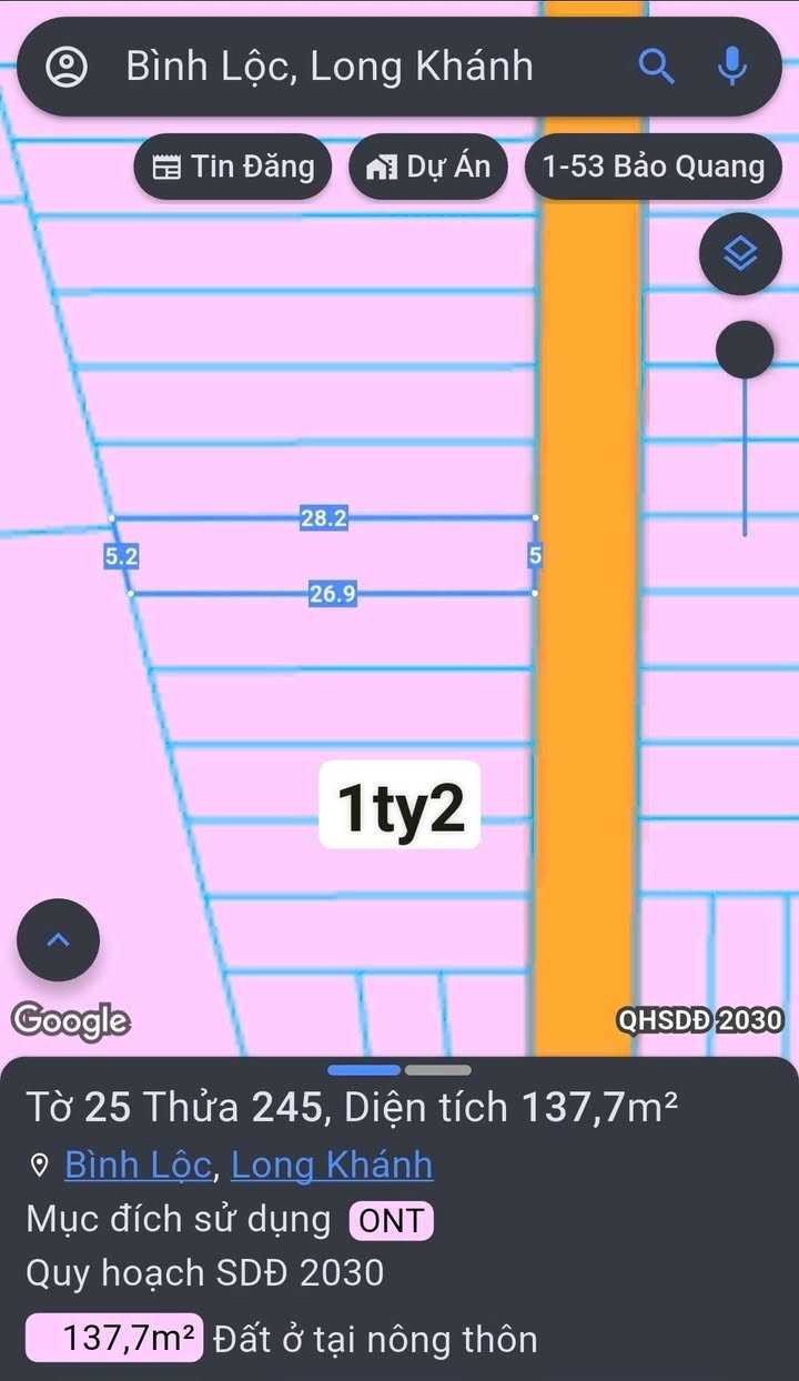 Đất ấp 1 Bình Lộc Long Khánh 137.7m² giá 1.2 tỷ - Sổ hồng công chứng ngay!