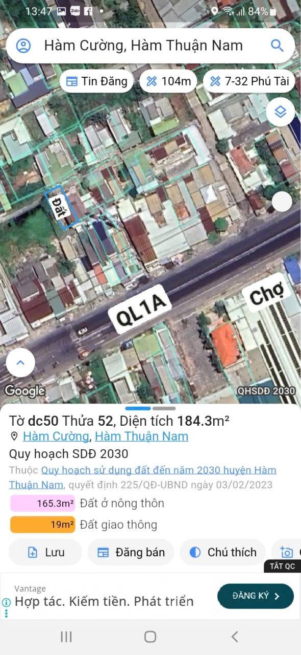 Đất thổ cư 184m² tại Quốc lộ 1A, Bình Thuận - Giá chỉ 700 triệu, thương lượng ngay!