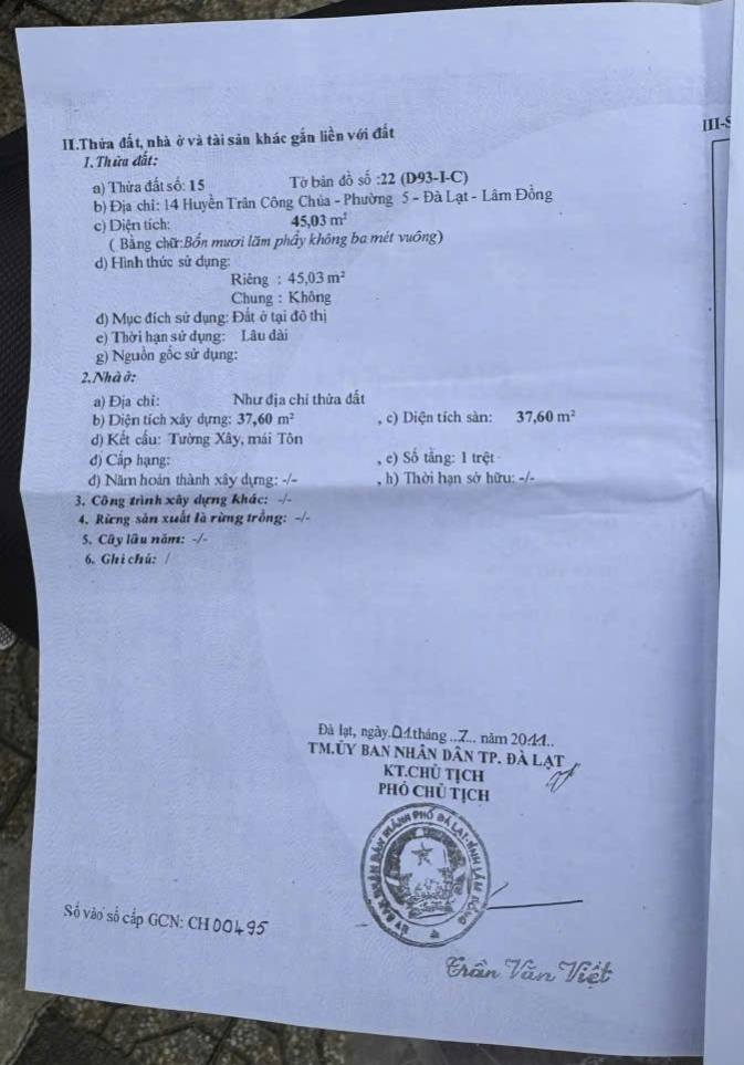 Đất thổ cư phường Cam Ly Đà Lạt 44.55m² giá 2.9 tỷ - Cơ hội đầu tư tuyệt vời!