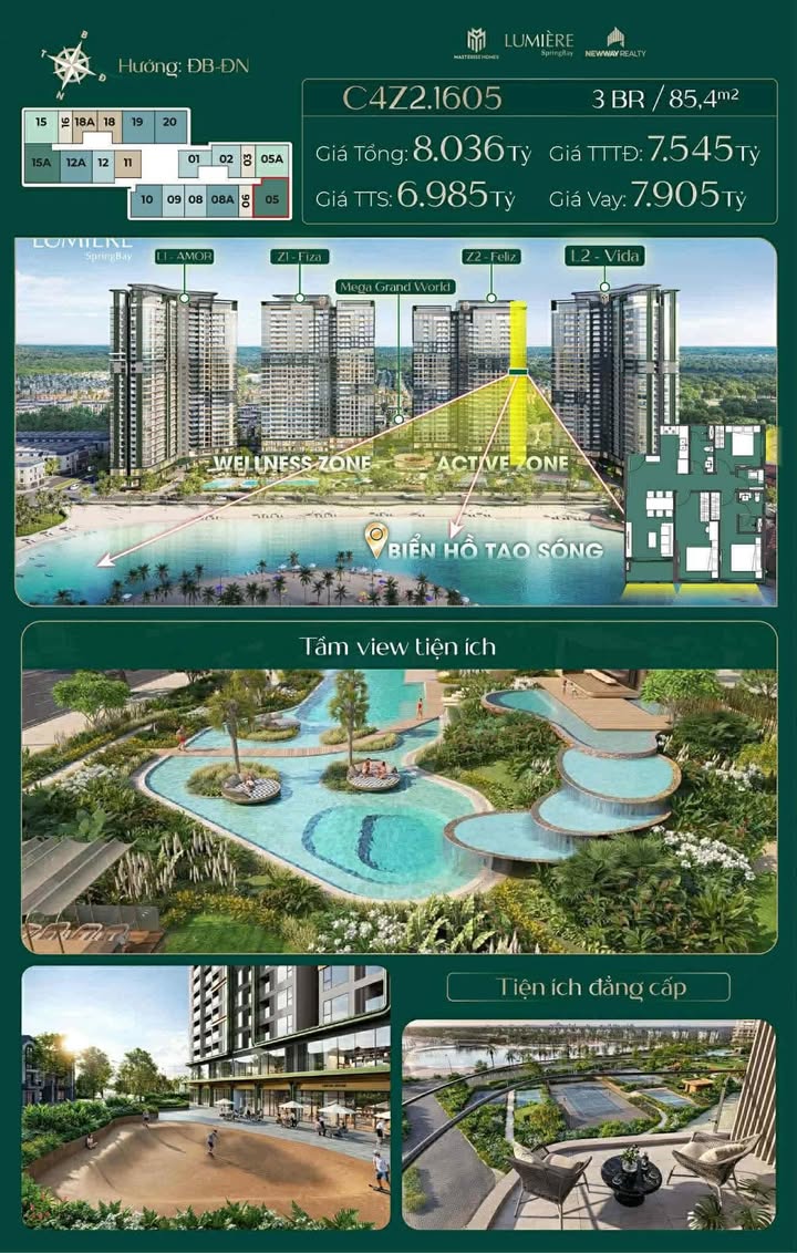 Căn hộ Lumiere Spring Bay Hưng Yên 85m² giá 7.245 tỷ - Cắt lỗ 300 triệu