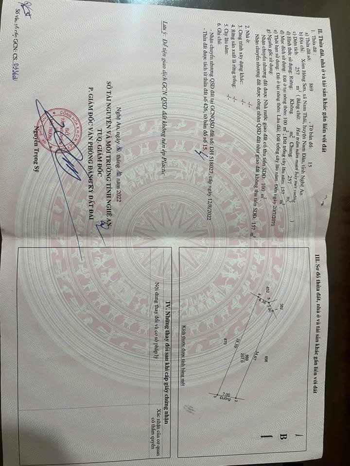 Đất nền Xóm Hồng Sơn, xã Nam Thái 257m² giá 1 tỷ - Đường ô tô tránh nhau