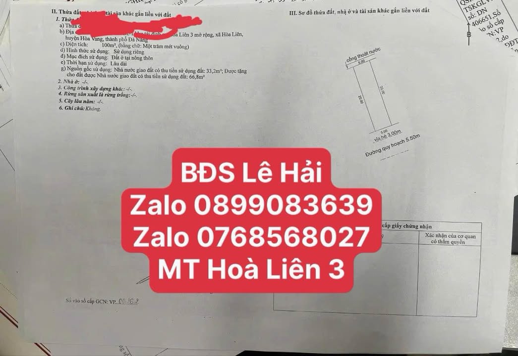 Lô đất mặt tiền đường 5,5m tại Hòa Liên, Đà Nẵng 100m² giá 2 tỷ - Cơ hội đầu tư hấp dẫn!