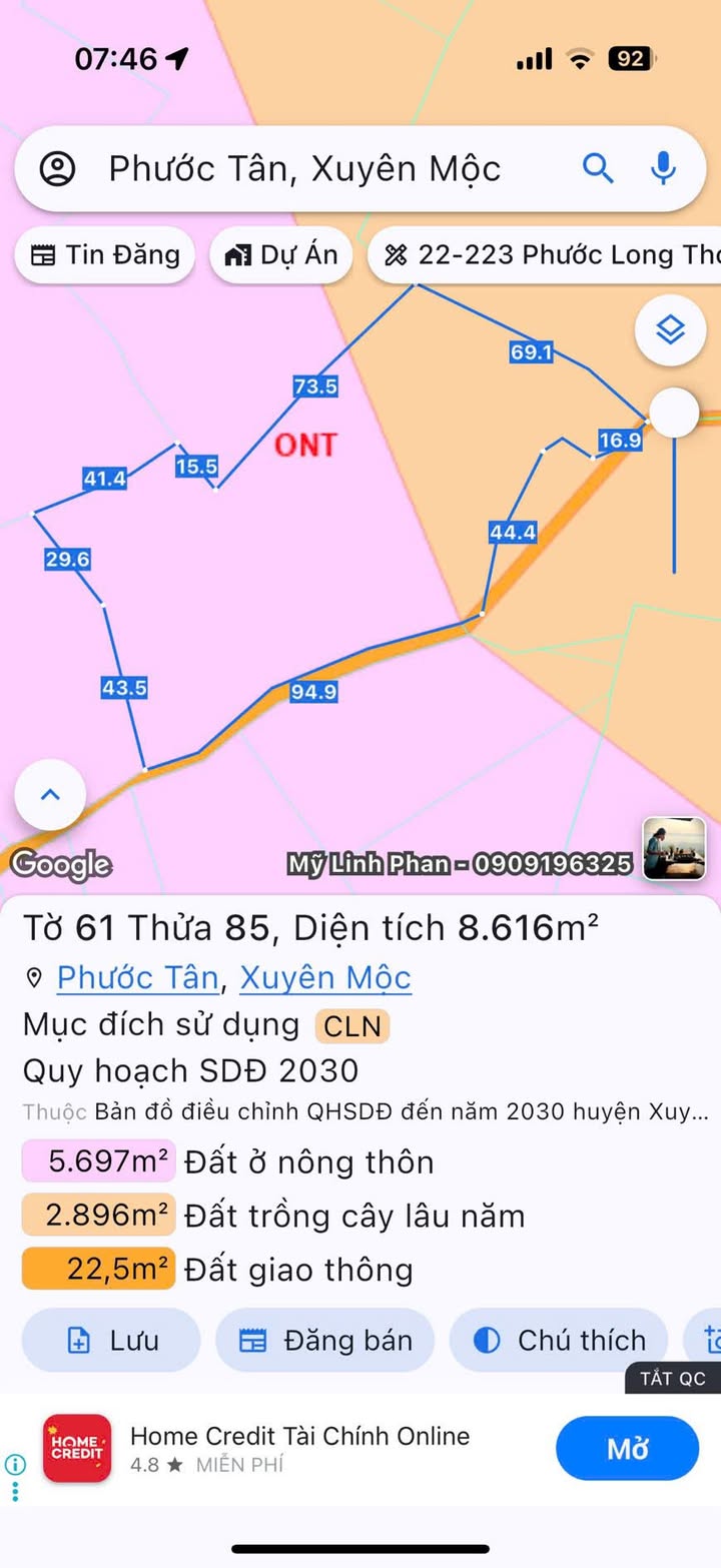 Đất nền Xã Phước Tân, Huyện Xuyên Mộc 8000m² giá 5 tỷ - Đầu tư sinh lời hấp dẫn!