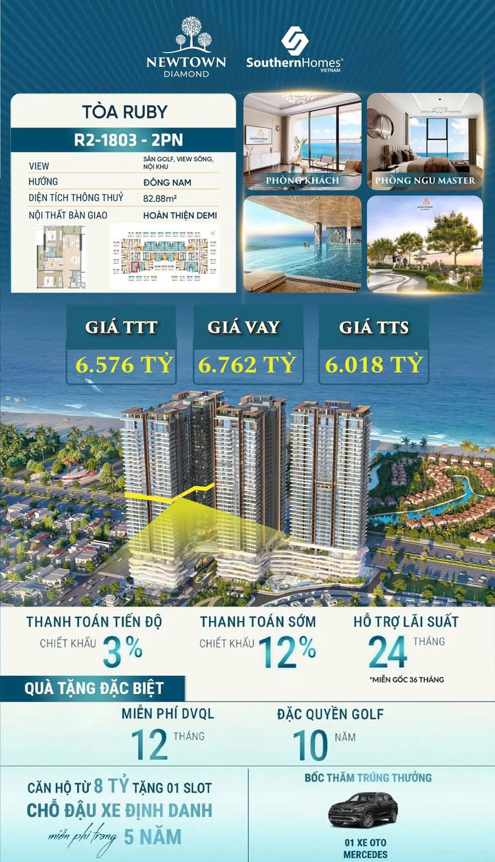 Căn hộ Newtown Diamond Đà Nẵng 92m² giá 6.799 tỷ - Cơ hội đầu tư tuyệt vời!