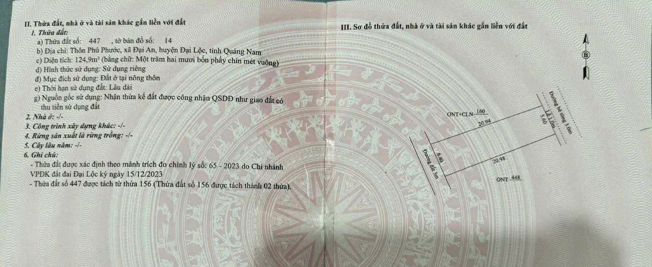 Đất nền 2 mặt tiền đường bê tông Đại An, Đại Lộc 125m² giá 650 triệu - Vị trí đẹp, thuận tiện sinh sống!