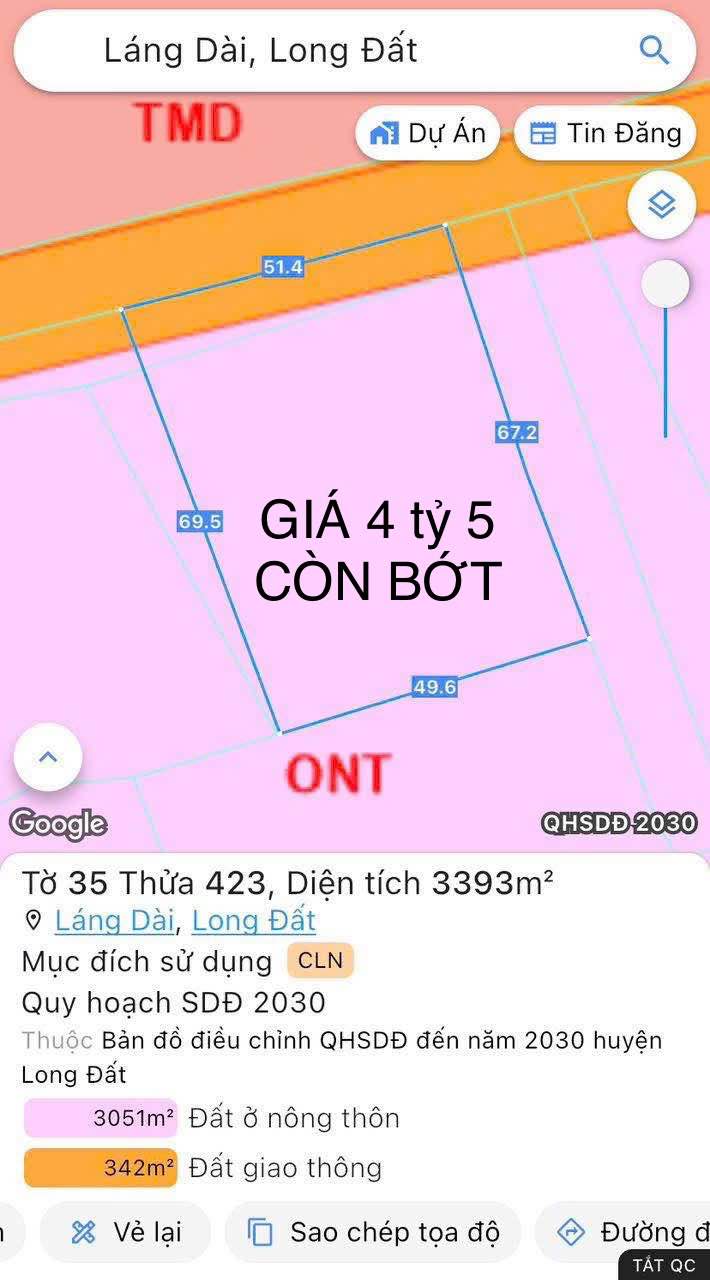 Đất nền mặt tiền đường lớn tại Thị trấn Đất Đỏ, 3393m² giá 4.5 tỷ - Cơ hội đầu tư hấp dẫn!