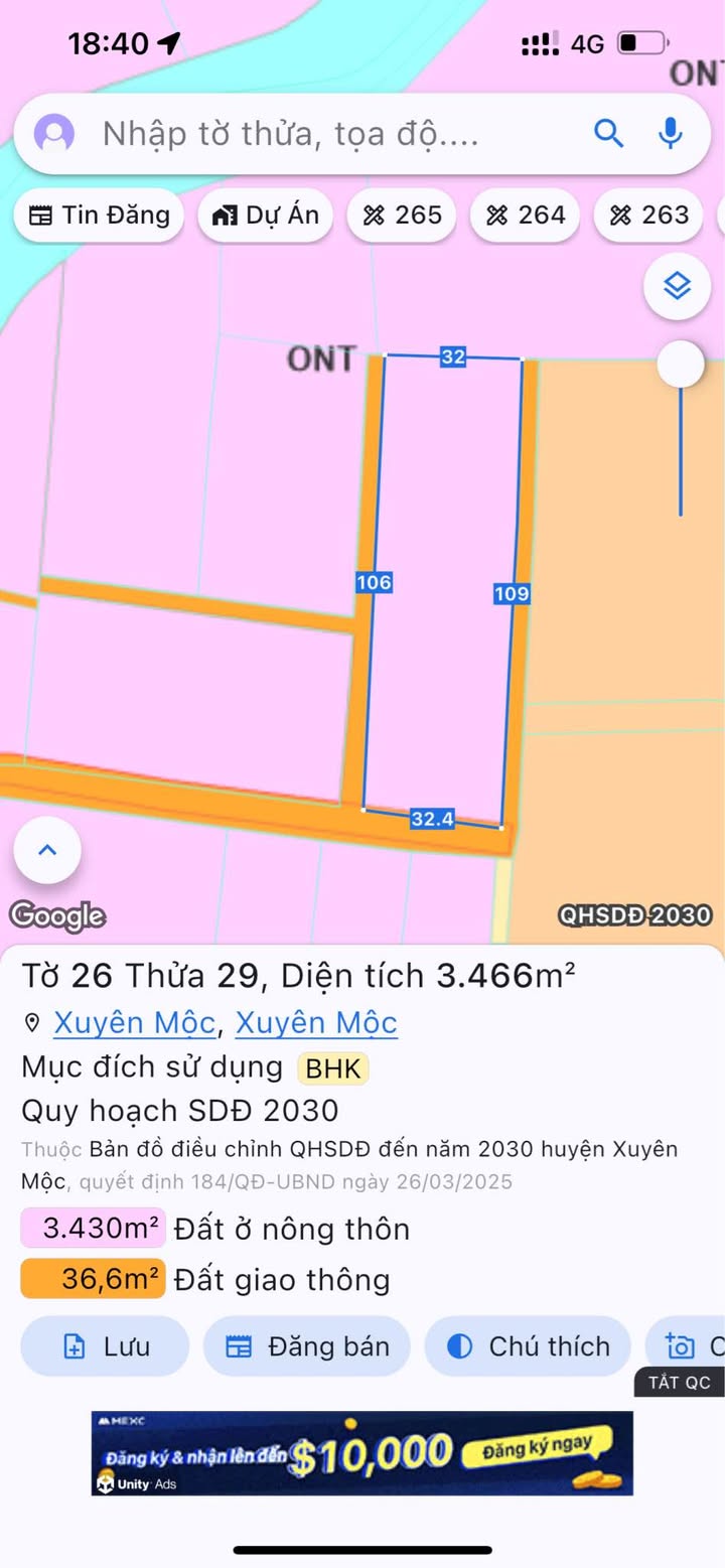 Đất Xuyên Mộc 3466m² giá 8 tỷ - Đầu tư sinh lời hấp dẫn!