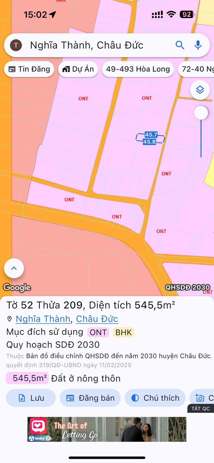 Đất nền xã Nghĩa Thành, Huyện Châu Đức, 548m² - Phù hợp xây kho xưởng hoặc nhà trọ!