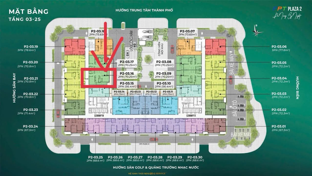 Căn hộ FPT Plaza 2 Đà Nẵng 70m² giá 3.4 tỷ - View nội khu hướng Đông