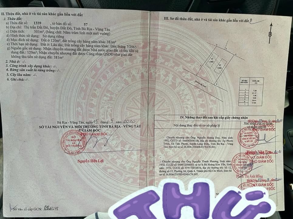 Đất thổ cư 501m² đường nhựa lớn Thị trấn Đất Đỏ giá 3.2 tỷ - Cơ hội đầu tư hấp dẫn!