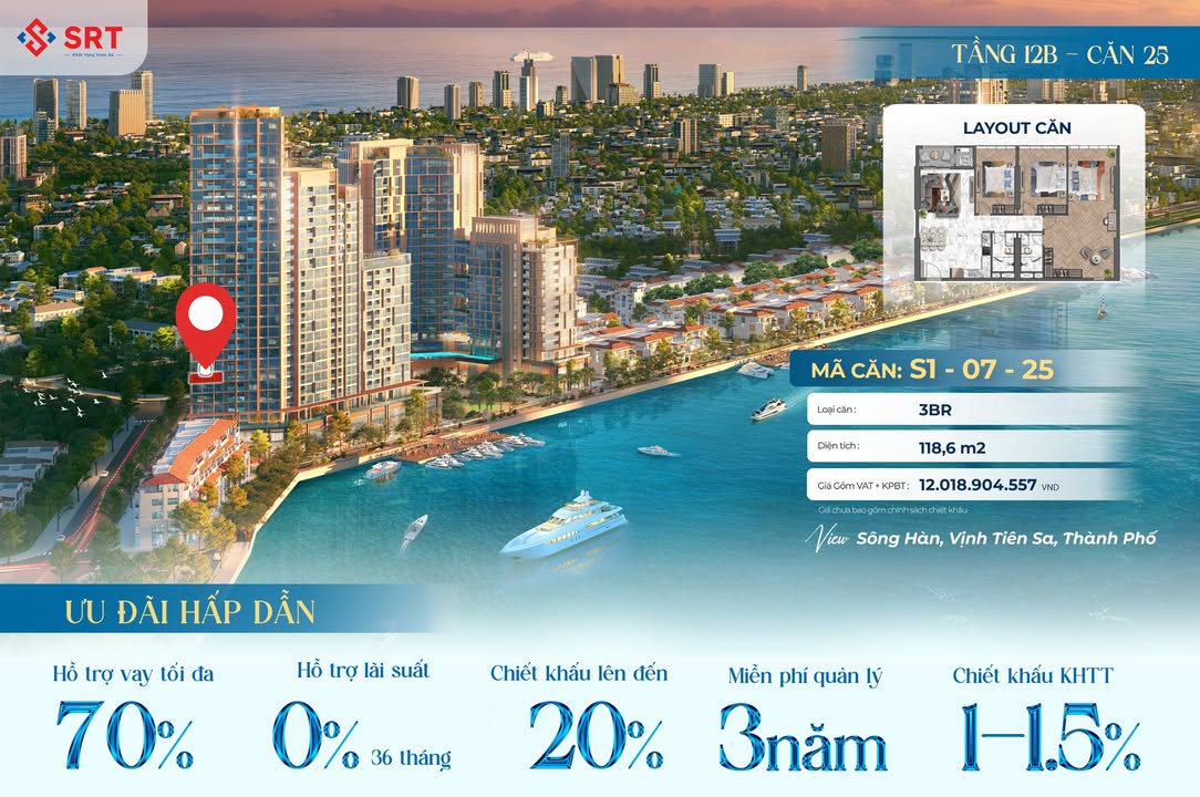 Căn hộ Sun Symphony Residence 01 Đà Nẵng 118m² giá 12.019 tỷ - Sẵn sàng bàn giao!