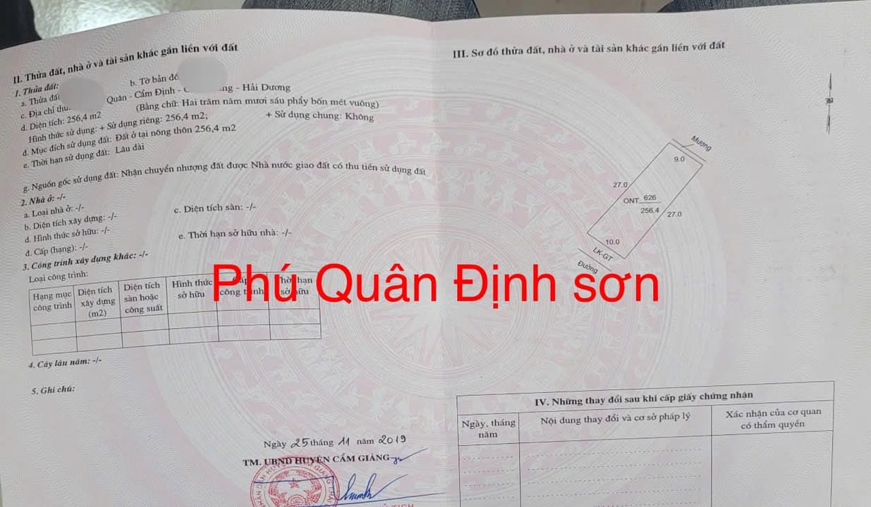 Đất nền Phú Quân, Cẩm Giàng 256m² giá 2.82 tỷ - Đầu tư sinh lời ngay!